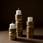 exotic wood pillar candle holders Teak