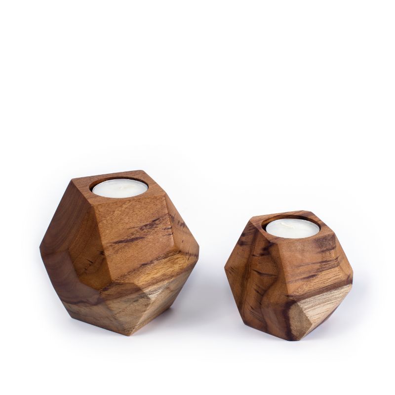 Geometric Tea Light Holder Teak