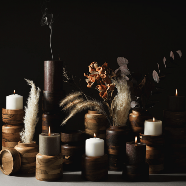 Natural Wood Candle Holder - Za Za Homes